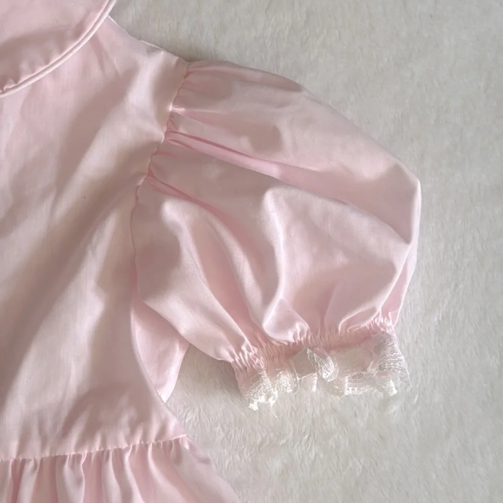 {VTG} Bryan | 70s 80s Peter Pan Collar Puff Sleeve Heirloom Dress L/736 Pink (4) - Picture 12 of 16